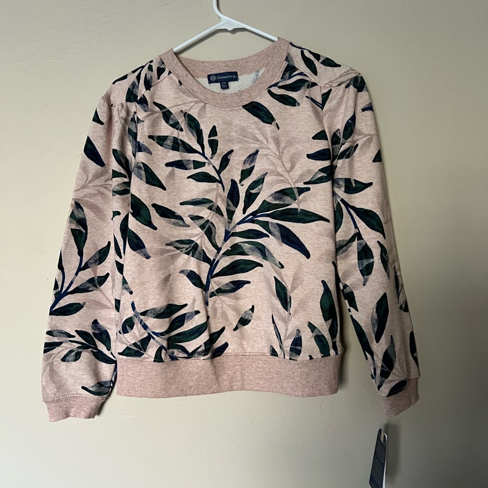 Democracy Cream and Green Crewneck Sweater Botanical Elegance